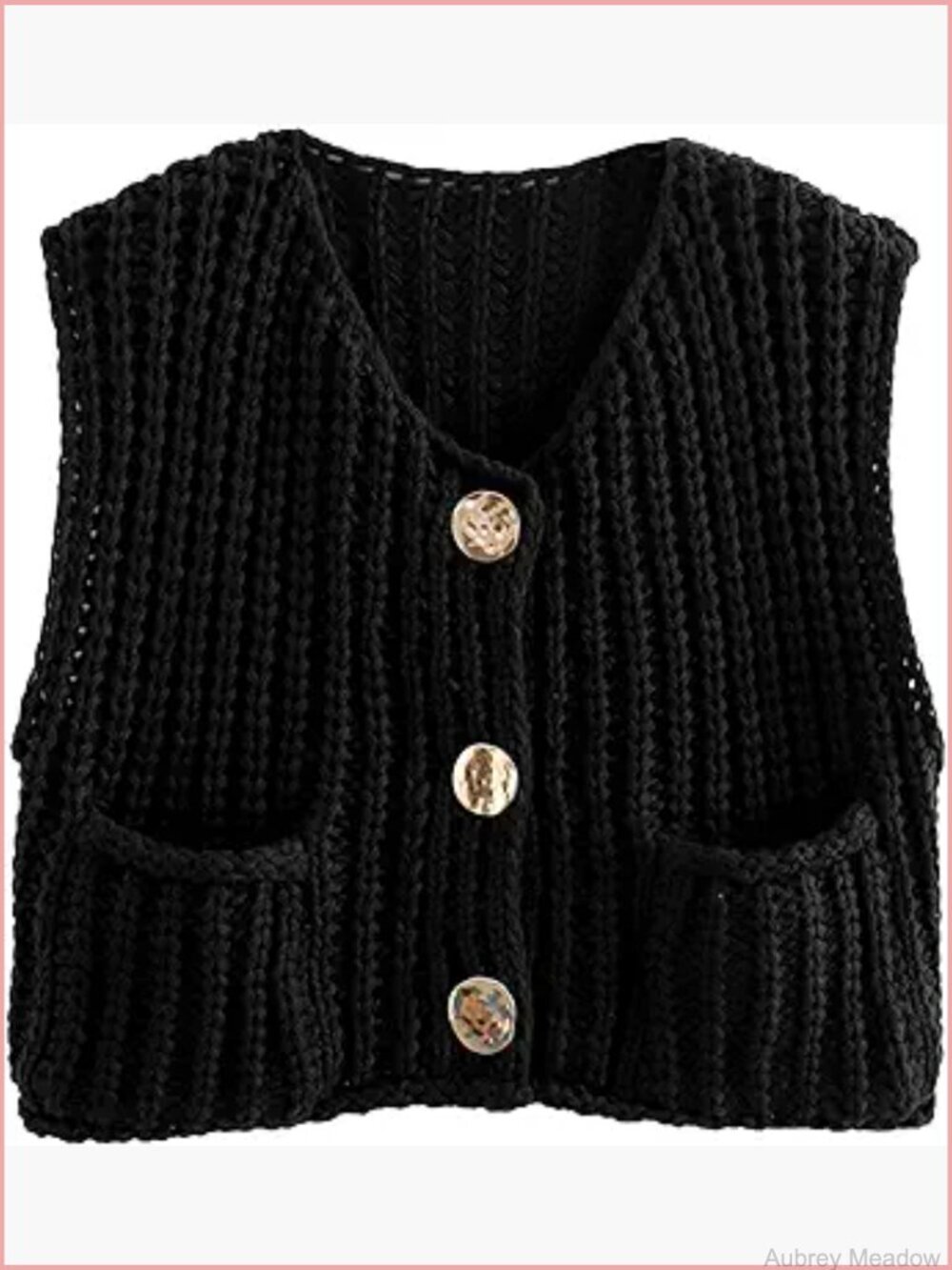 Sleeveless Crop Knit Cardigan Vest Chunky Cable Button Down